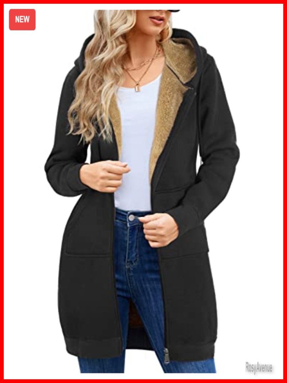 Womens Zip Up Fleece Lined Hoodie Sweatshirt Long Tunic Winter Coat with Pockets